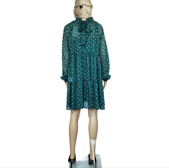 On 34th Green Floral Long Sleeve Shiny Midi Dress Size M NWT - Picture 3 of 8